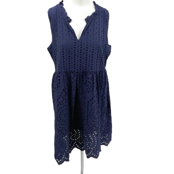 Sundance Blue Eyelet Promise Lace Notch Neck Sheath Dress Size PL Petite Ruffle - Picture 1 of 10
